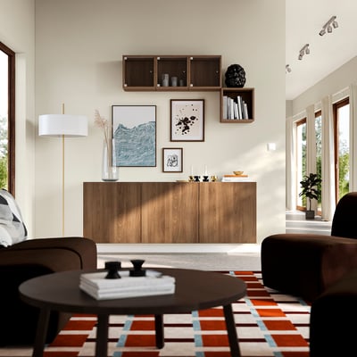BESTÅ Wall-mounted cabinet combination, white/Lappviken walnut effect, 180x42x64 cm