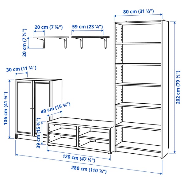 Illustration with measurements for the product: BILLY.