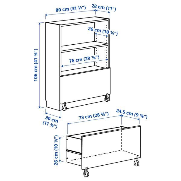 Illustration with measurements for the product: BILLY.