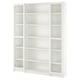 White BILLY bookshelf, sleek design, six adjustable shelves, glass doors, modern storage.