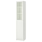 BILLY bookcase with glass doors and adjustable shelves.