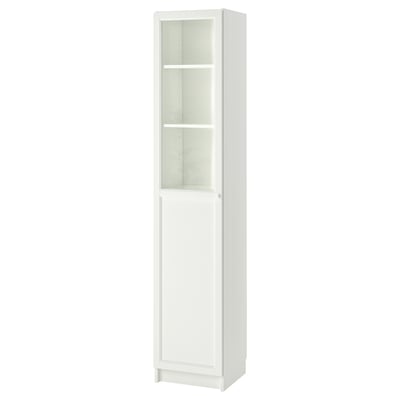 BILLY bookcase with glass doors and adjustable shelves.