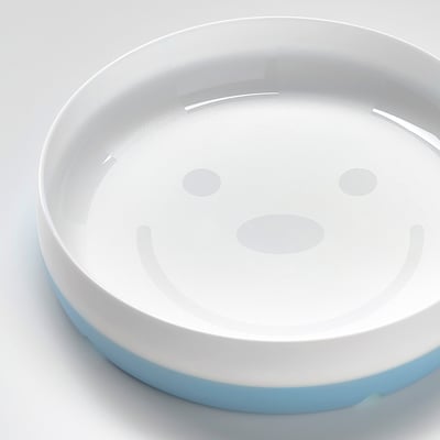 Two BÖRJA kids bowls, white with blue bases, one larger than the other.