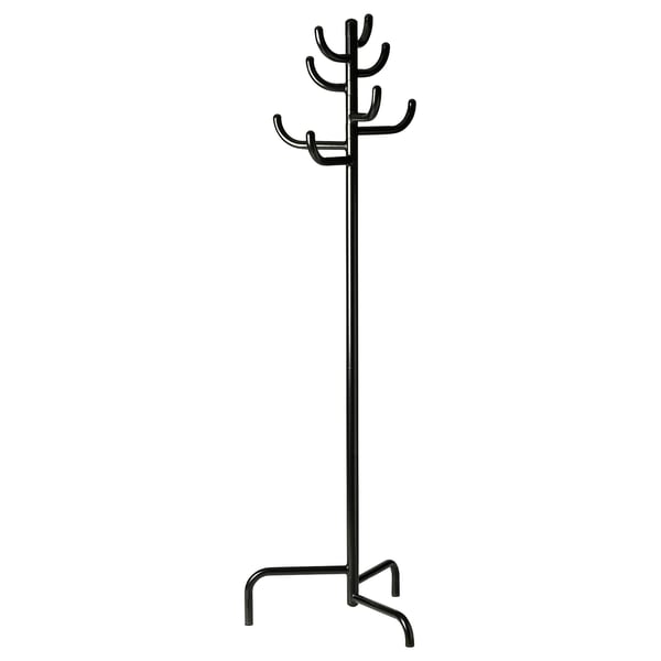 Black BONDSKÄRET coat stand, tree-like shape, 6 hooks.