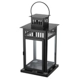 Black BORRBY lantern, square, metal with glass panel, indoor/outdoor use, handle on top.