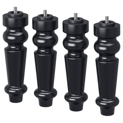 Four black wooden legs with screws, ideal for furniture. Classic design, durable.