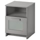 Option: Gray BRIMNES side table with open top shelf, single drawer, and glass front panel.