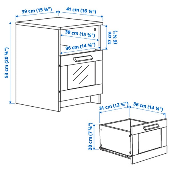 Illustration with measurements for the product: BRIMNES.