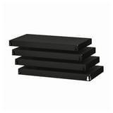 Black BROR shelves, stack of four rectangular metal shelves, sturdy design.