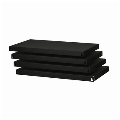 A stack of four black, rectangular BROR shelves, designed for heavy-duty storage.