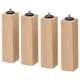Four oak furniture legs with black metal fittings.