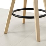 Modern light wood bar stool with sturdy black metal footrest, designed for comfort and durability.