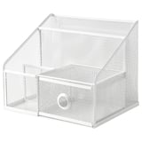 DRÖNJÖNS metal mesh storage, powder-coated, for stationery or bathroom.