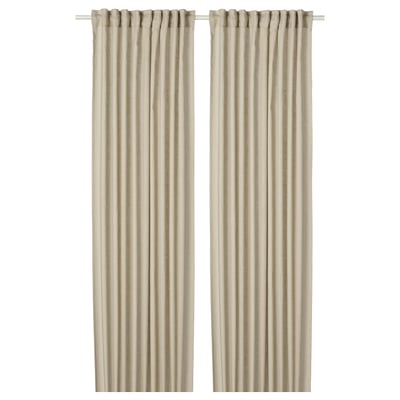 Pair of beige linen DYTÅG curtains with textured fabric, rod pocket header, offering privacy and light filtering.