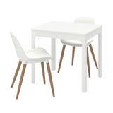 EKEDALEN: white square dining set, wood legs, modern chairs.
