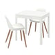 EKEDALEN: white square dining set, wood legs, modern chairs.