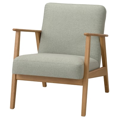 EKENÄSET armchair: grey, mid-century, wooden, comfy, modern retro, polyester upholstery.
