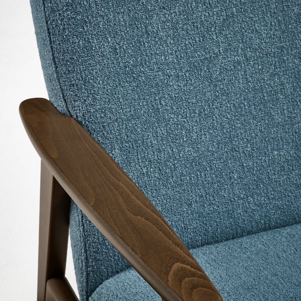 EKENÄSET Armchair, walnut effect/Axvall dark grey-blue