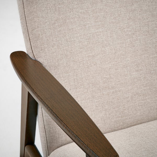 EKENÄSET High-back armchair, walnut effect/Kilanda light beige