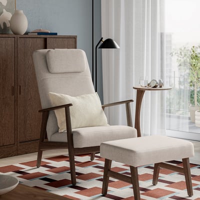 EKENÄSET High-back armchair, walnut effect/Kilanda light beige