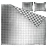 Black and white gingham checked bedding set with matching pillowcases, made from 100% organic cotton.