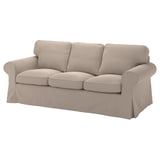 EKTORP sofa, beige, chunky cushions, soft chenille fabric, rolled arms, tailored slipcover.