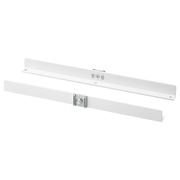 Two white metal ELVARLI brackets, rectangular, horizontal, aluminum, adjustable.