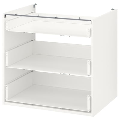 An ENHET white kitchen cabinet with three drawers. Its sleek design edge-to-edge drawer fronts for a modern look.