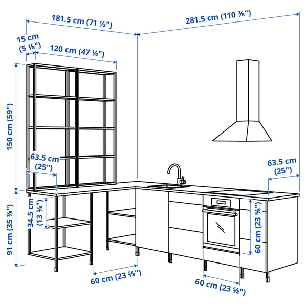 Illustration with measurements for the product: ENHET.