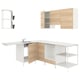 Option: Modern kitchen set, ENHET series, white & light wood, l-shaped, includes sink, cabinets, shelves.