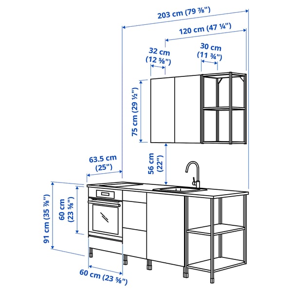 Illustration with measurements for the product: ENHET.