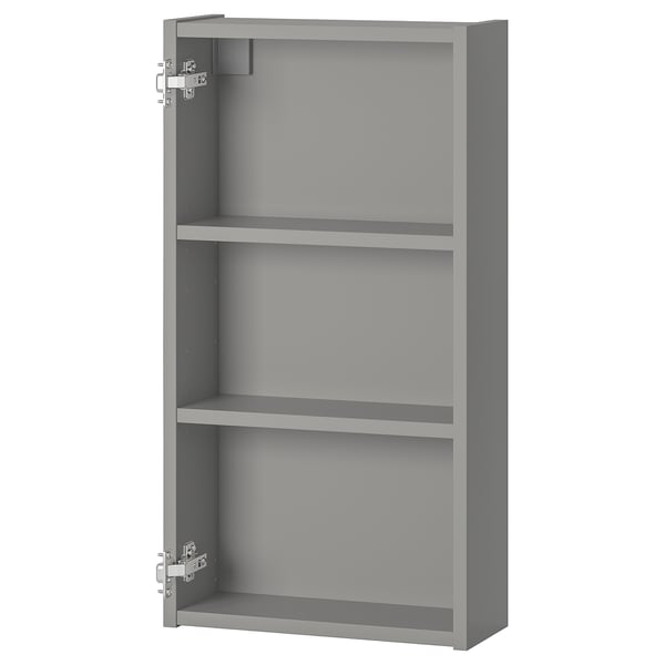 A grey ENHET wall cabinet with three open shelves, made of particleboard and foil, featuring a modern minimalist design.