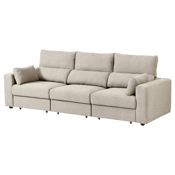 ESKILSTUNA sofa, beige, fabric, 3-seater, high back, adjustable headrests, footrests.