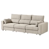 ESKILSTUNA sofa, beige, fabric, 3-seater, high back, adjustable headrests, footrests.