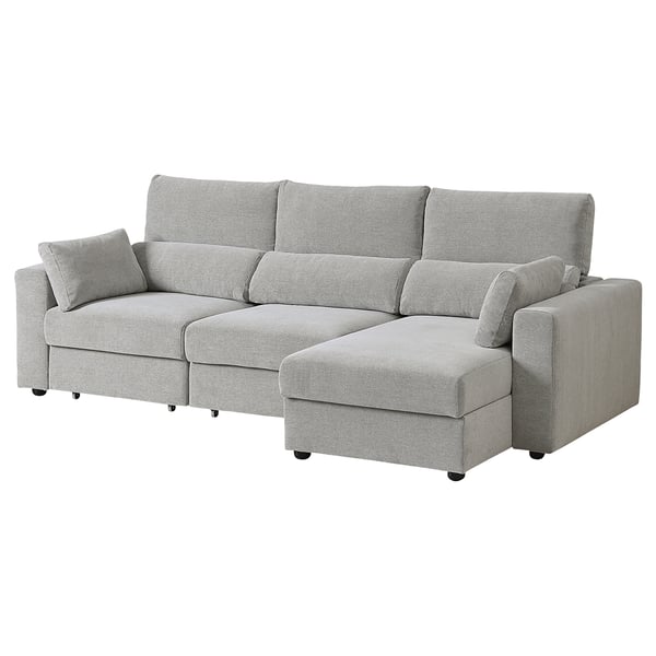 Gray ESKILSTUNA sofa with adjustable chaise longue, high back, and padded cushions.
