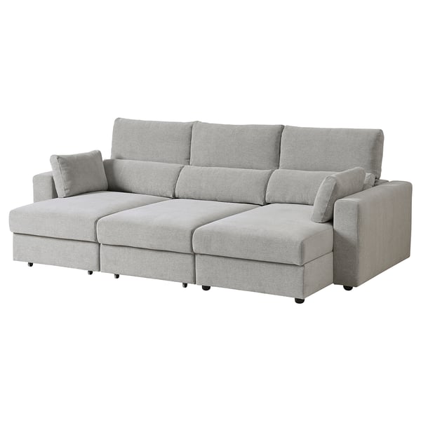 ESKILSTUNA grey sofa with high back, adjustable headrests, and chaise longue. Modern, comfortable design with cotton-polyester blend fabric.