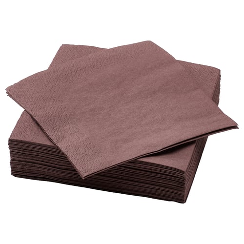 Stacked dark brown FANTASTISK paper napkins, neatly folded, ideal for table setting or spills.