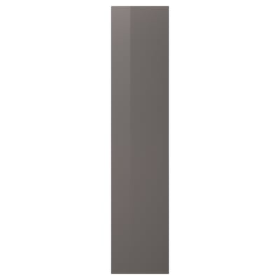 A FARDAL door in a sleek, dark color. Made from high-gloss foil over particleboard, it has a smooth, rectangular shape with soft-closing hinges.