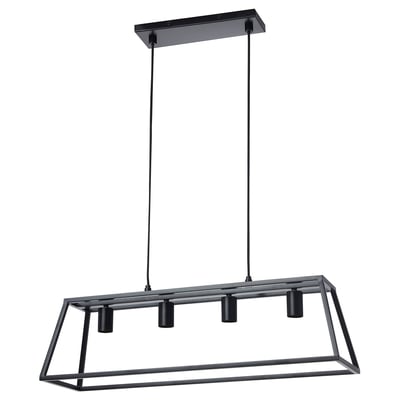 A modern FELSISK pendant lamp in black metal with four lights hanging from a cord.