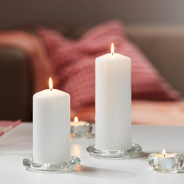 FENOMEN Unscented pillar candle, white, 14 cm