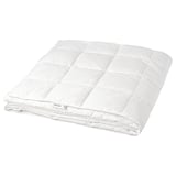 A white fjällräven duvet with a box-stitch pattern, folded neatly, filled with duck down and feathers.