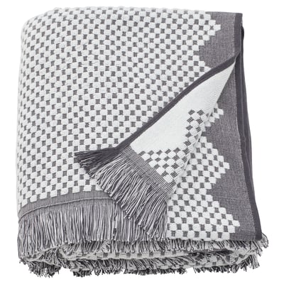 FJÄLLSTARR gray cotton towel with fringe, checkered pattern, rectangular.