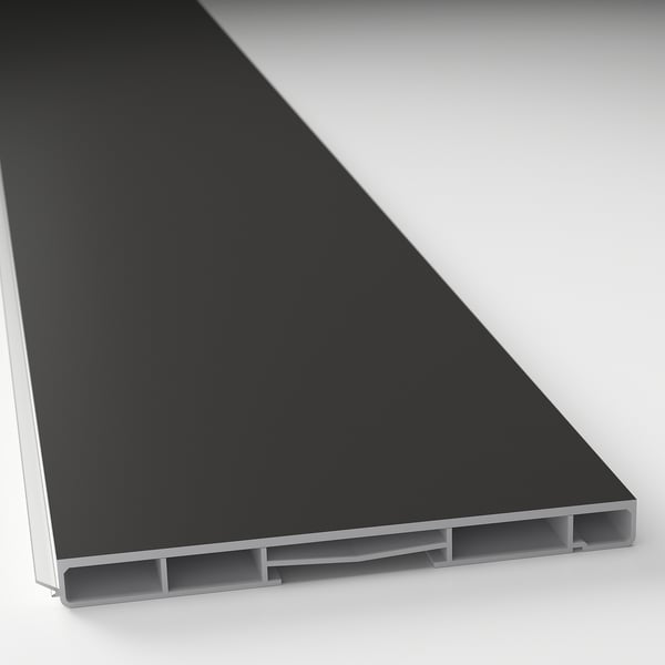 Modern kitchen plinth, sleek black finish. Recycled plastic, durable design.