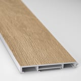 Wooden plinth with sleek, gray underside; durable, quality build for kitchen furnishing.