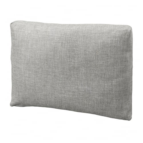 Grey FRIHETEN cushion, rectangular, soft, zippered, recycled materials.