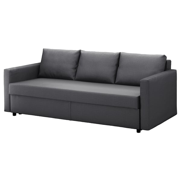 Gray FRIHETEN convertible sofa with cushions and storage.