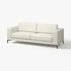 Modern white leather sofa, minimalist design, clean lines, comfortable cushions, black metal legs.