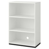 A white GALANT bookshelf with three shelves, designed for open storage and cable management, featuring a modern and minimalist design.
