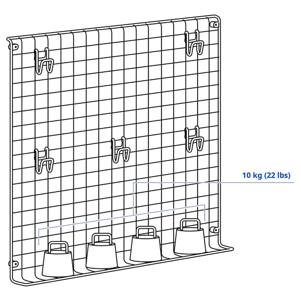 GREJIG Wall grid with rail, grey, 58x59 cm