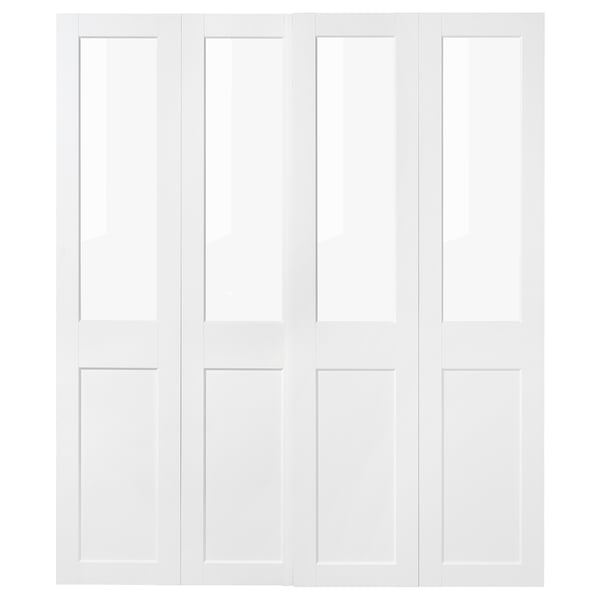 GRIMO: white sliding doors with top glass panels, fiberboard, sleek design.